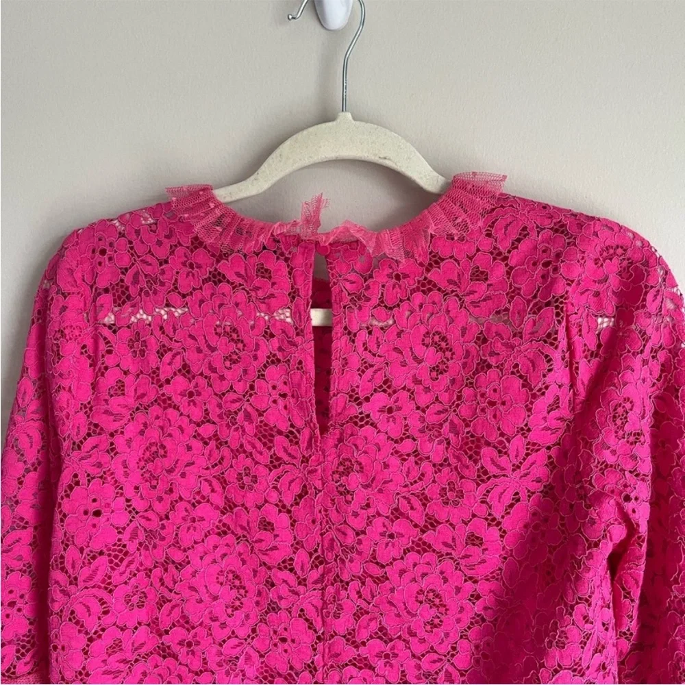 J. Crew Lace Top with Tulle Ruffle Keyhole Button Closure Pink Size XS